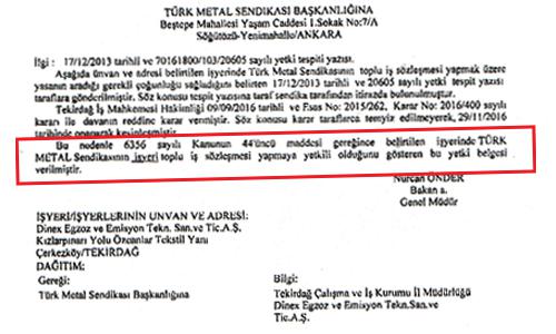 DİNEX’DE HENDEKÇİLER KAPI DIŞARI EDİLDİ. YETKİ ARTIK TÜRK METAL’DE