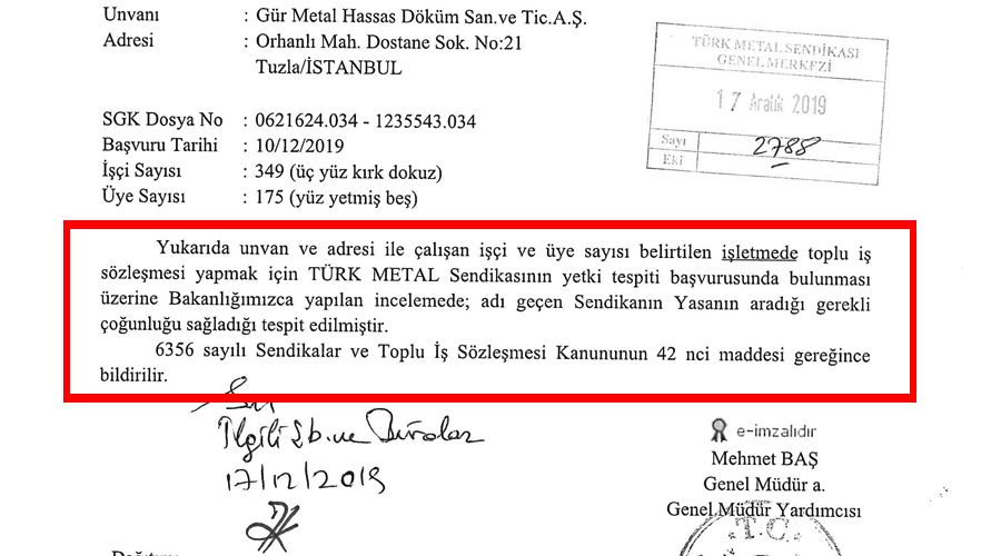 GÜR METAL EMEKÇİLERİ DE TÜRK METAL’DE!